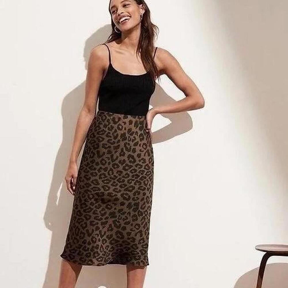 Banana Republic Satin Bias-cut Leopard Print Midi Skirt